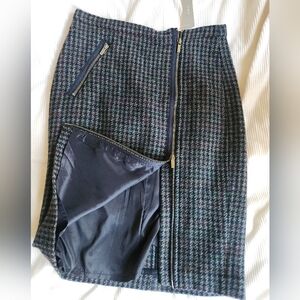 JCREW Asymmetrical Wool  Houndstooth Zipper Detail Pencil Skirt Sz 0 NWT